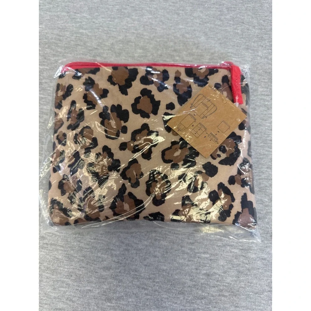 Lands End Kids Leopard Print Packable Cinch Sack Drawstring Backpack Pink
